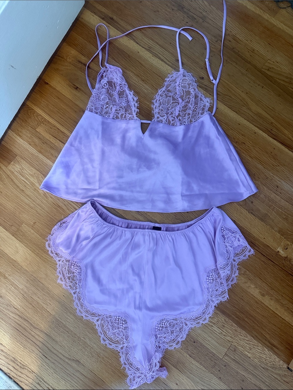 Victoria's Secret Lavender Lace Satin Cami & Short Set